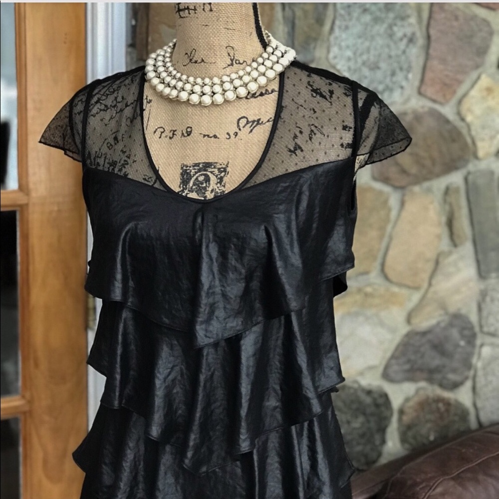 BCBGMaxAria black ruffled tiered dress size S - Picture 5 of 9